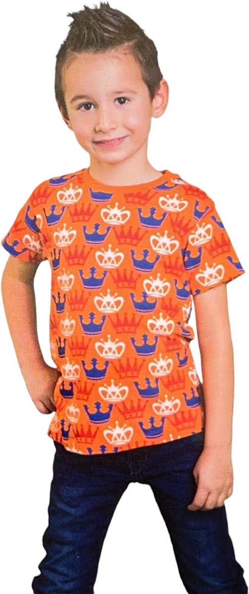 Jongens T-shirt - Kroon Rood Wit Blauw - Voor Koningsdag - Holland - Maat: 146/152