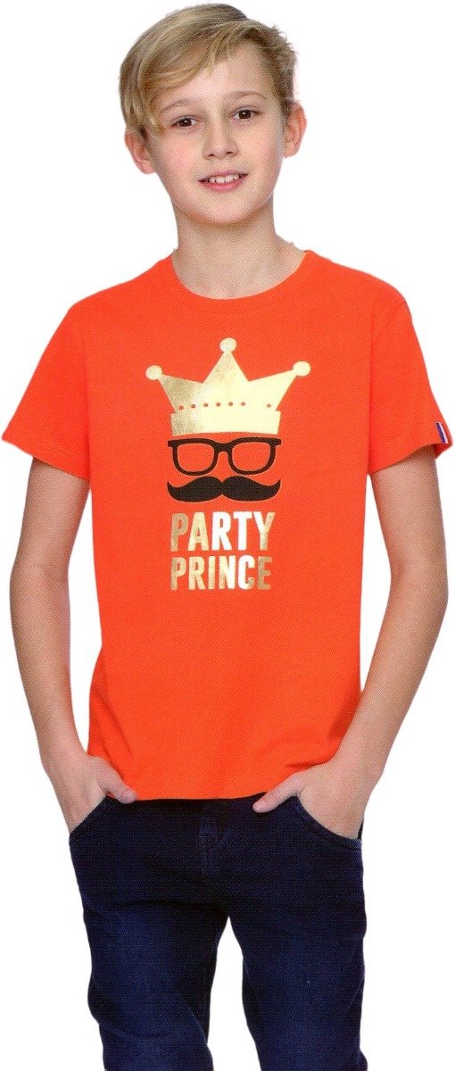 Jongens T-shirt - Party Prince - Voor Koningsdag - Holland - Maat: 134/140
