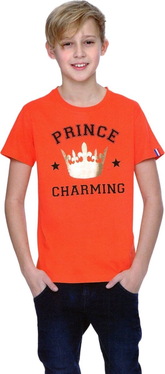 Jongens T-shirt - Prince Charming - Voor Koningsdag - Holland - Maat: 98/104