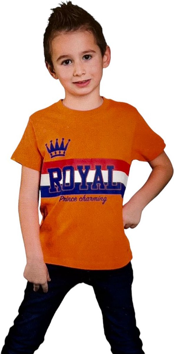 Jongens T-shirt - Royal Prince Charming - Voor Koningsdag - Holland - Maat: 146/152