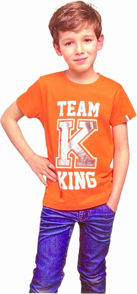 Jongens T-shirt - Team King - Voor Koningsdag - Holland - Maat: 98/104