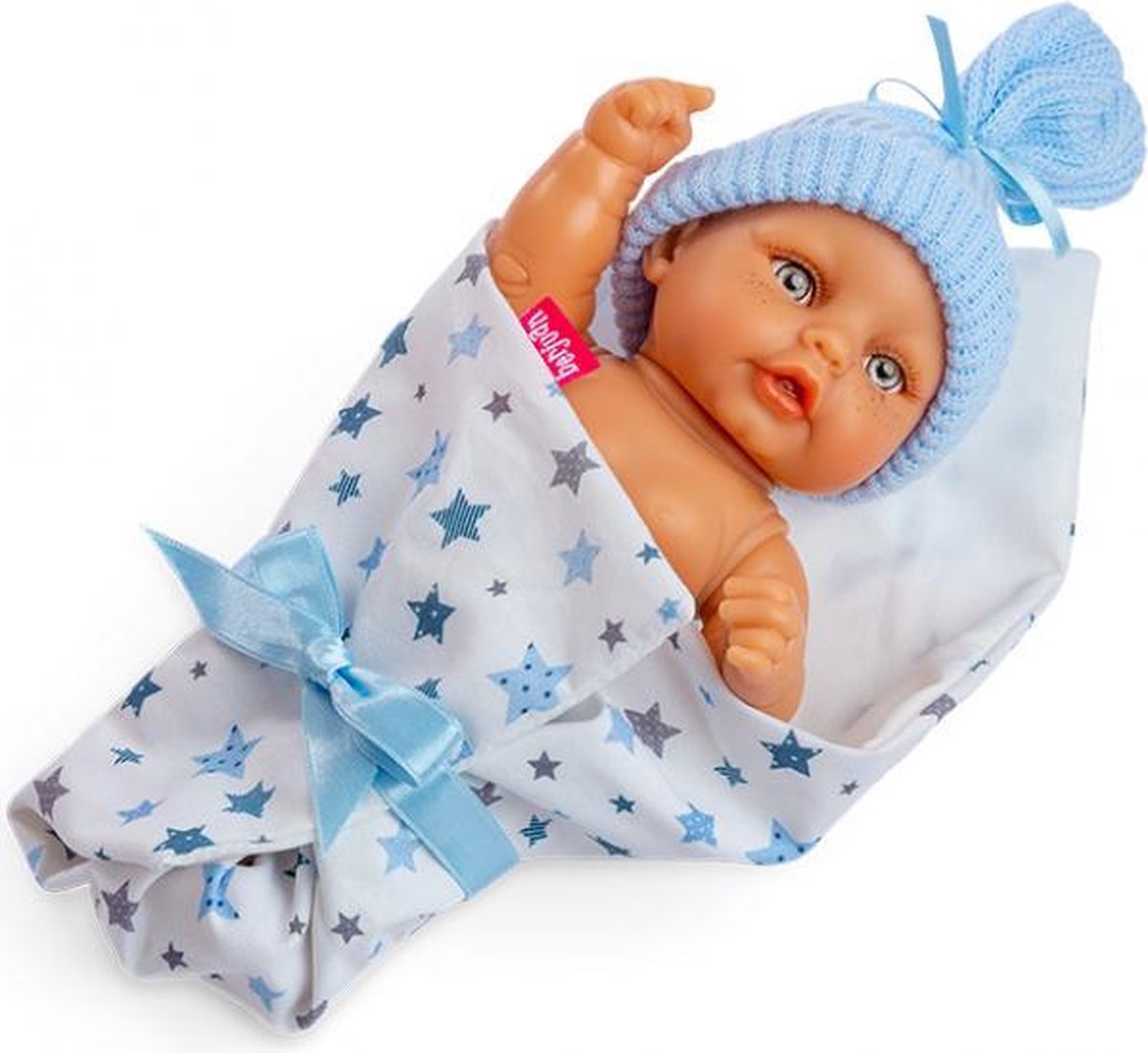 babypop met slaapzak meisjes 25 cm wit/blauw