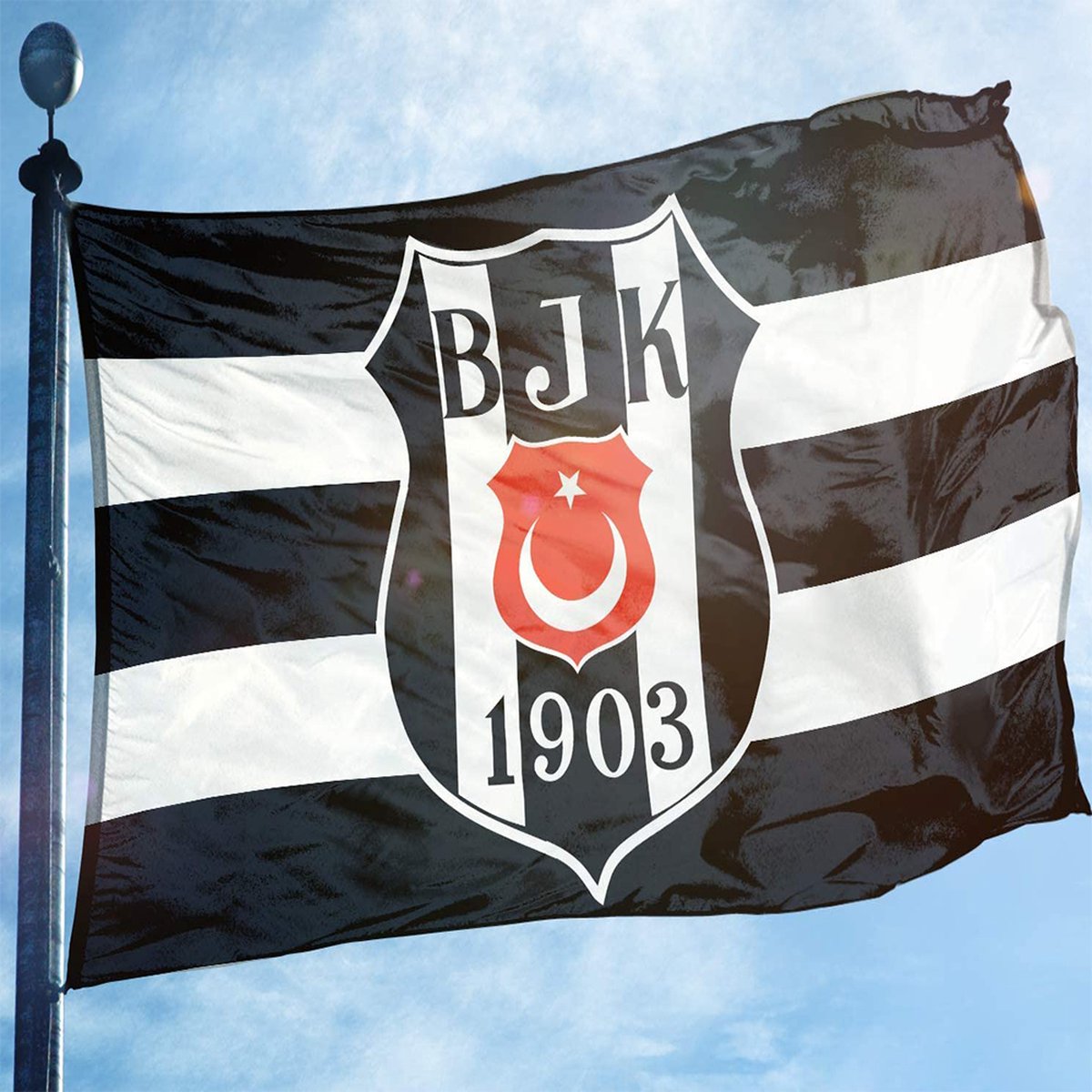 Beşiktaş JK vlag 150 bij 100 cm - Recht model met band, koord en lus