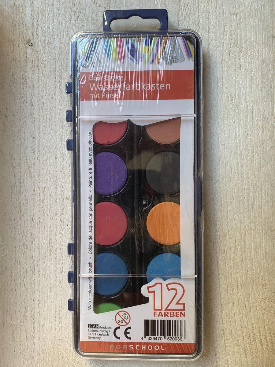 verfsetje, met 12 kleuren en een kwastje