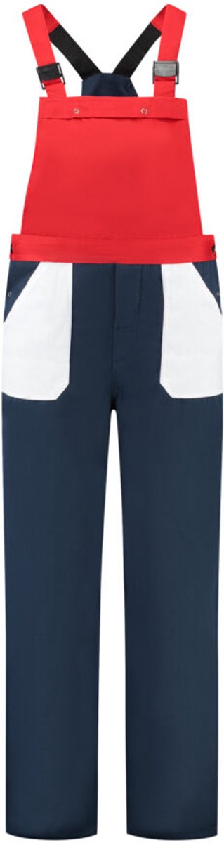 Tuinbroek polyester/katoen navy-wit-rood maat 66