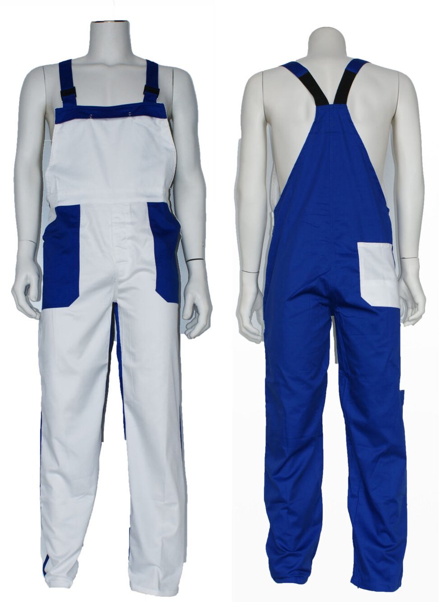 Tuinbroek polyester/katoen wit-korenblauw maat 56