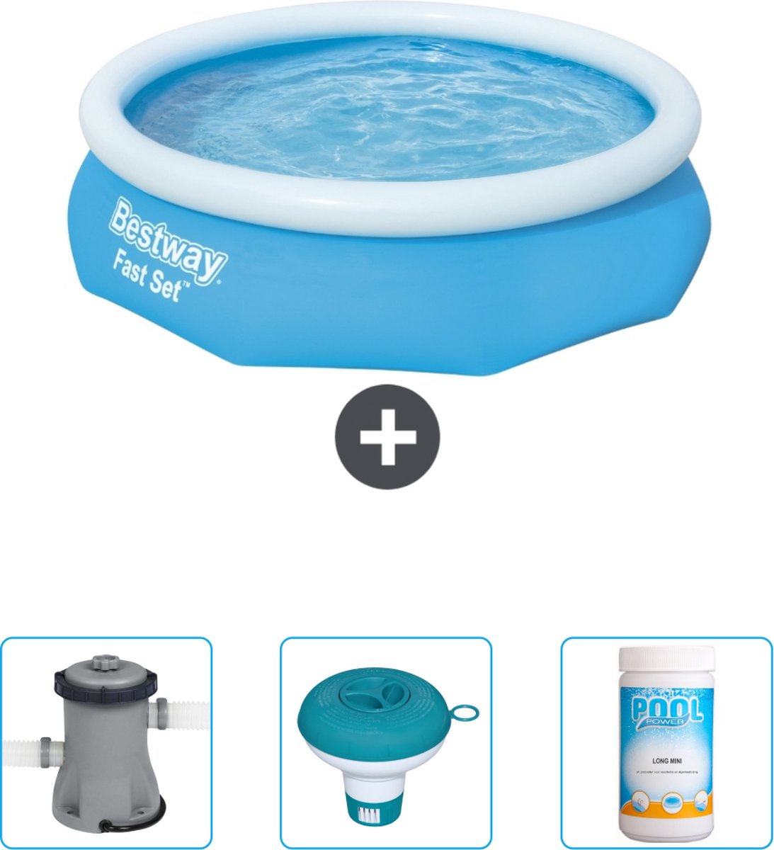 Bestway Rond Opblaasbaar Fast Set Zwembad - 305 x 76 cm - Blauw - Inclusief Pomp - Chloordrijver - Chloor