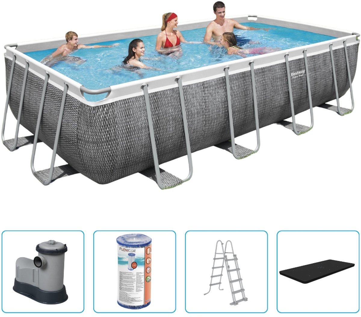Bestway - Power Steel - Rattanprint - Opzetzwembad - 549 x 274 x 122 cm - Inclusief Filterpomp & Accessoires