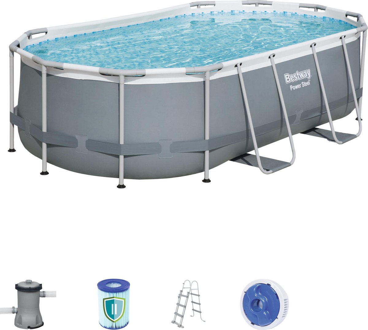 Bestway Power Steel Pro Frame 427cm x 250cm x 100cm - Inclusief filterpomp en veiligheidsladder