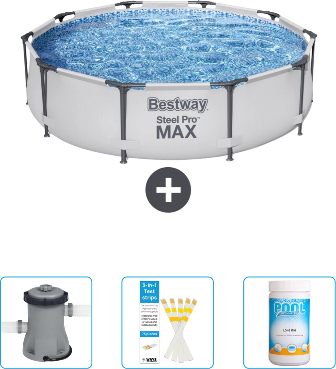 Bestway Rond Steel Pro MAX Zwembad - 305 x 76 cm - Grijs - Inclusief Pomp - Testrips - Chloor