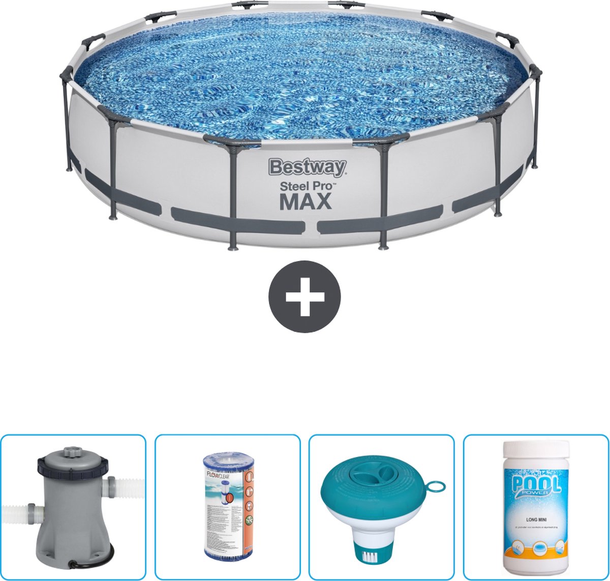 Bestway Rond Steel Pro MAX Zwembad - 366 x 76 cm - Grijs - Inclusief Pomp Filter - Chloordrijver - Chloor