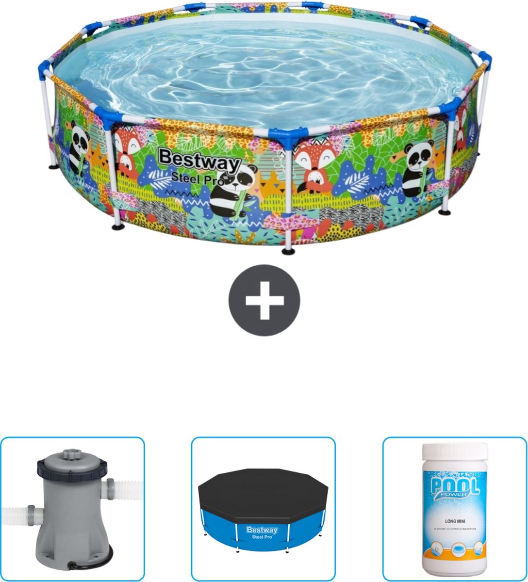Bestway Rond Steel Pro Zwembad - 274 x 66 cm - Dierenprint - Inclusief Pomp - Afdekzeil - Chloor