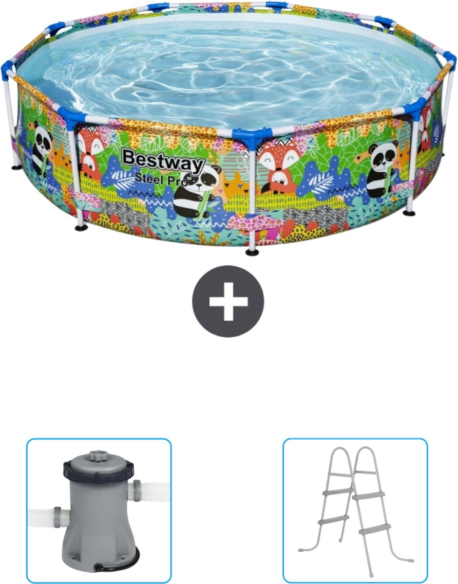 Bestway Rond Steel Pro Zwembad - 274 x 66 cm - Dierenprint - Inclusief Pomp - Ladder