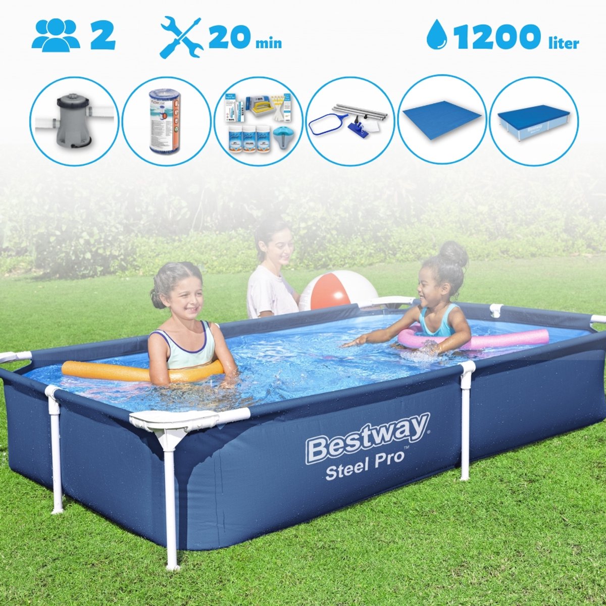 Bestway Zwembad - Rechthoekig - 221 x 150 x 43 cm - Blauw