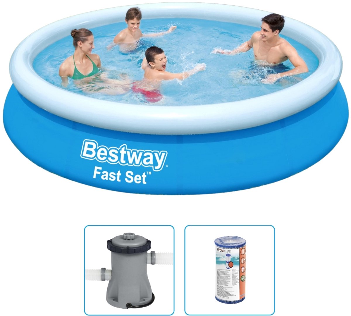 Bestway - Fast Set - Opblaaszwembad - Ø 366 x 76 cm - Inclusief Filterpomp & Filter