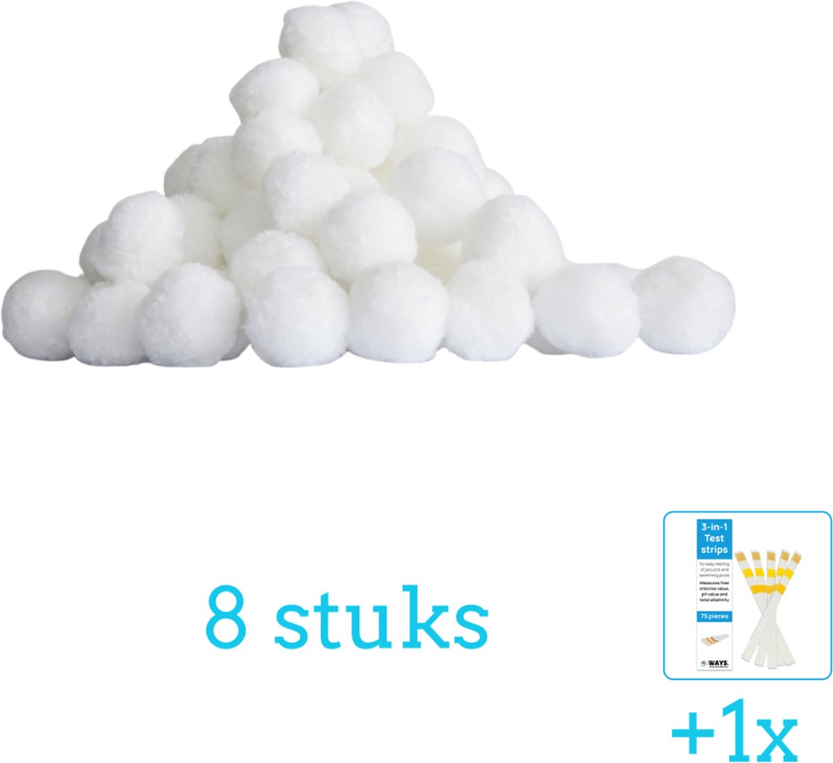 Bestway - Flowclear - Polysphere balletjes voor in zandfilterpomp - 8 stuks - Voordeelverpakking - Inclusief WAYS Testrips (1 stuks) - Geschikt voor Bestway Zandfilterpomp