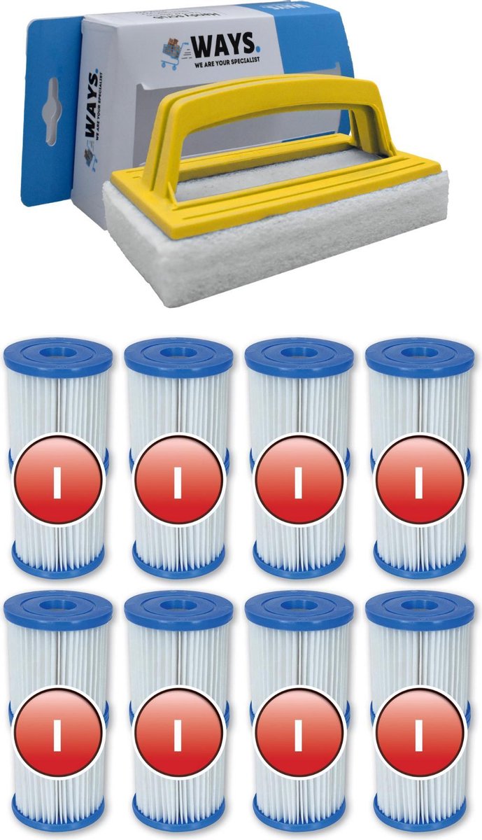 Bestway - Type I filters geschikt voor filterpomp 58381 - 8 stuks & WAYS scrubborstel