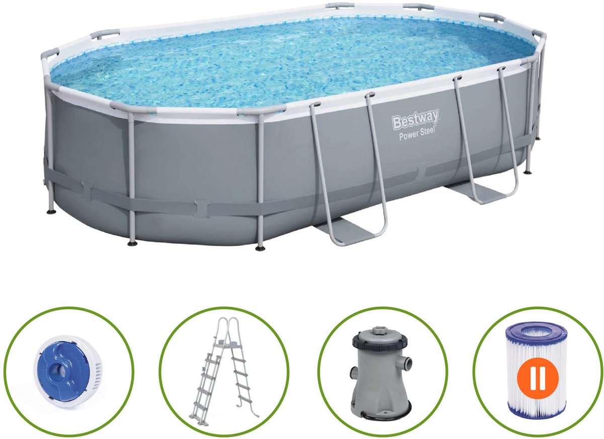Bestway Power Steel ovalen opbouwzwembad met extra reparatiepatch