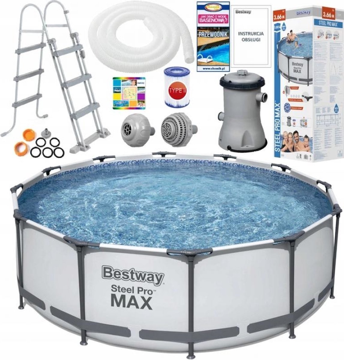 Bestway Steel Pro MAX - Opzetzwembad - 366x100 cm - compleet met accessoires