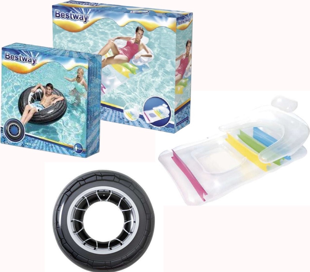   Transparant Luchtbed - 165 x 89 cm + Opblaasbare Zwemband Band Luchtband Drijfstoel Drijvende WaterStoel LoungeStoel WaterHangmat Zwembad Ligbed Luchtbed - Floating Bed - Drijvende Water Ligstoel - Opblaasbaar