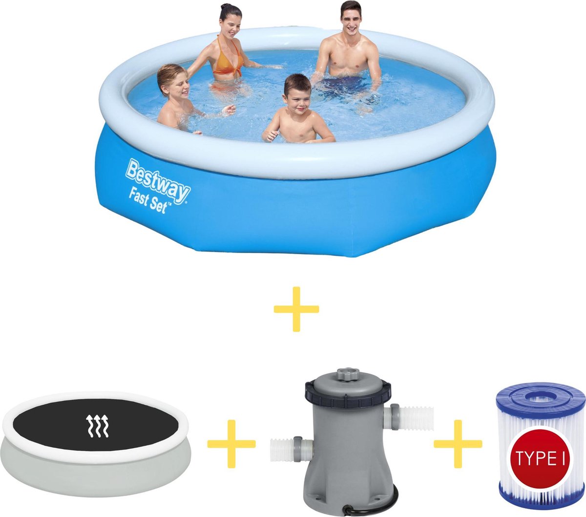 Bestway Zwembad - Fast Set - 305 x 76 cm - Inclusief Solarzeil, Filterpomp & Filter
