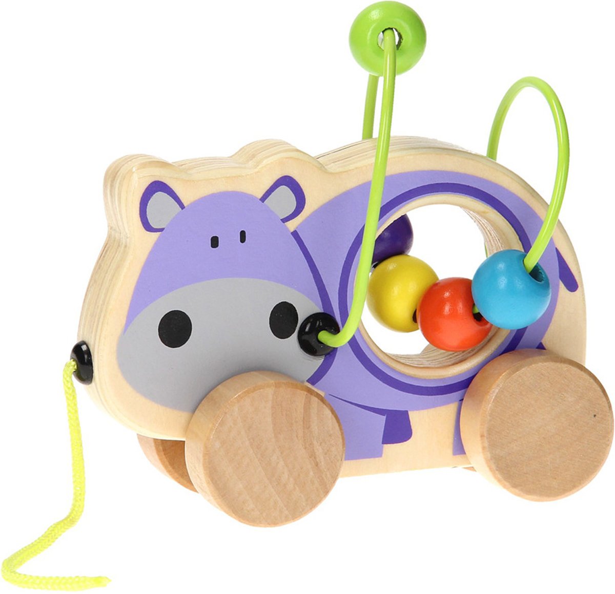 Jouéco houten trekdier met kralenbaan nijlpaard