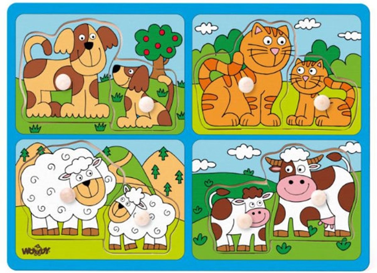 Woody houten puzzel dieren 4-in-1