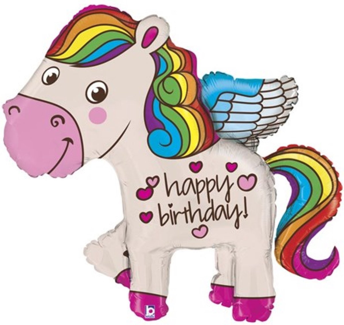 Folieballon - Happy Birthday - Regenboog pony - 114cm - Zonder vulling