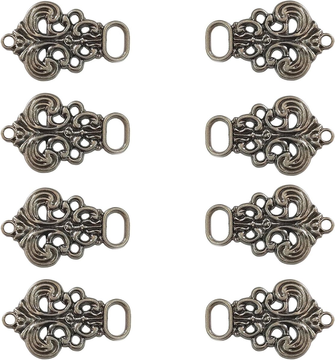 Metalen korsethaken dirndl knopen - 8 stuks (4 paar) - Oud-zilverkleurig - Kleine sluiting voor klederdrachten - 33 x 21 mm (zwart)
