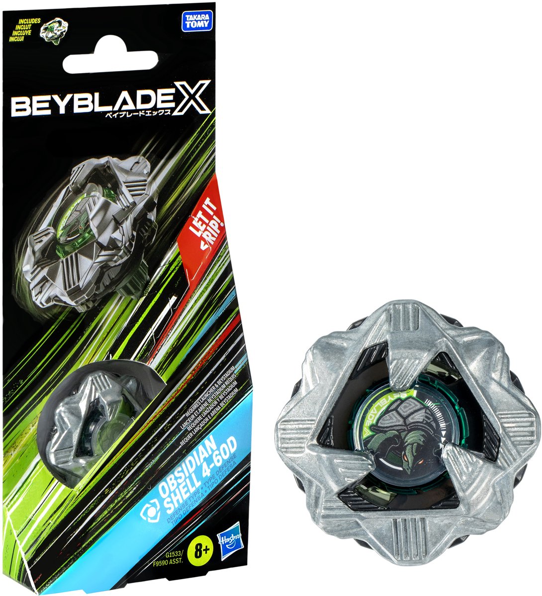 Beyblade X Pack Obsidian Shell 4-60D, Echte Takara Tomy defensie-stijl router, Vanaf 8 jaar