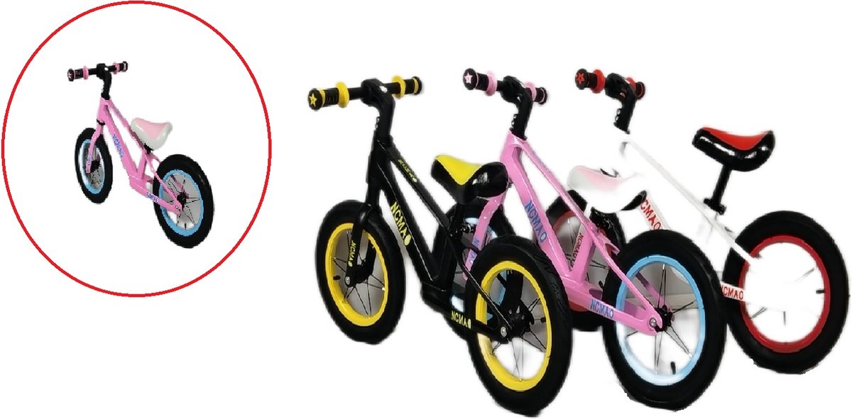 Loopfiets - kindersportbalans fiets - Fiets zonder pedaal - competitieve kindersportbalans fiets - 14 inch - voor kinderen van 3 4 5 6 7 jaar voor jongens en meisjes - Verstelbare stoel - Luchtbanden - Comfortabel en zeer licht - Zwart and Roze