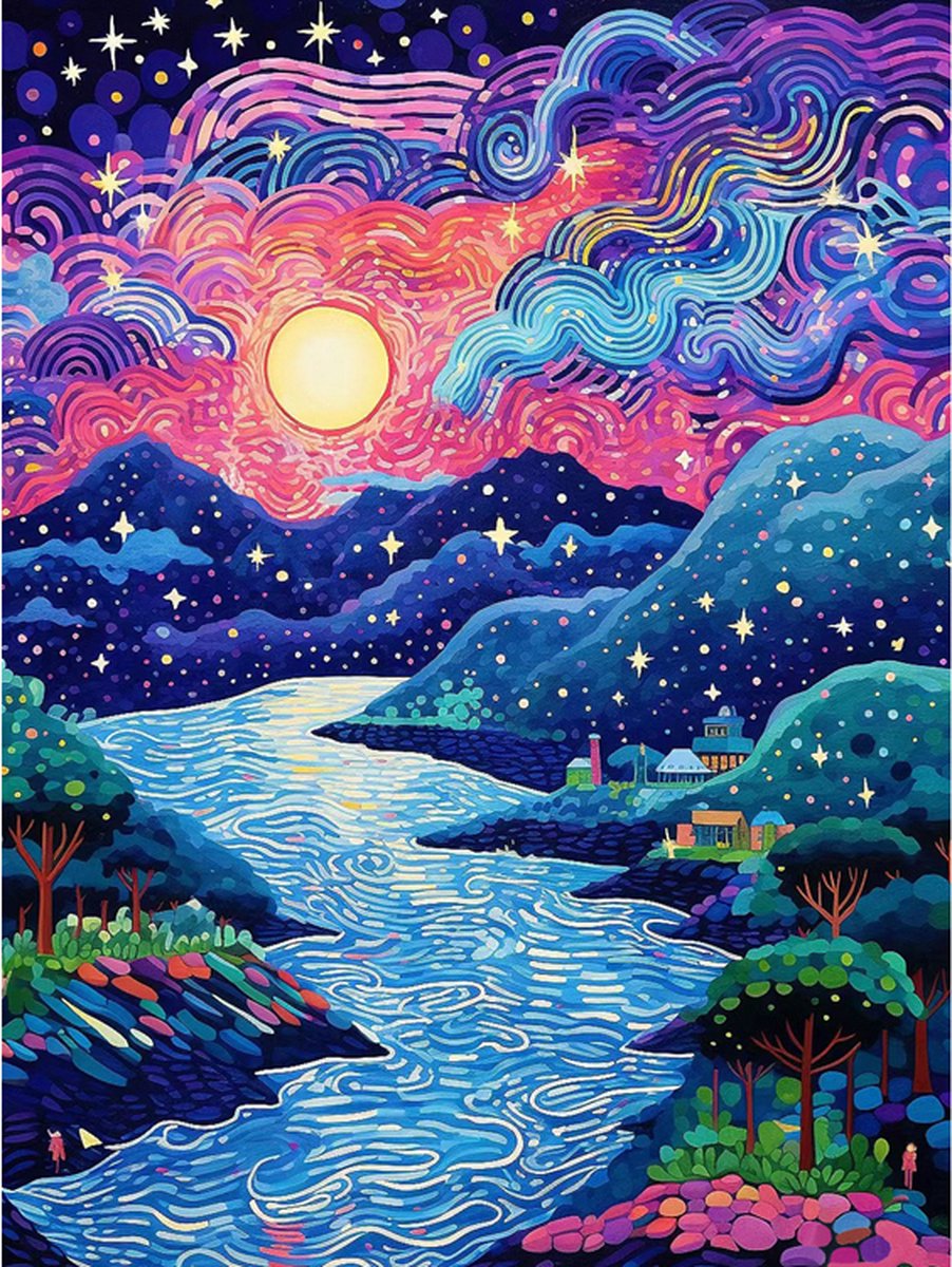 Diamond Painting Set - Betoverde Rivier - incl. Pen & Wax - 30 x 40 cm