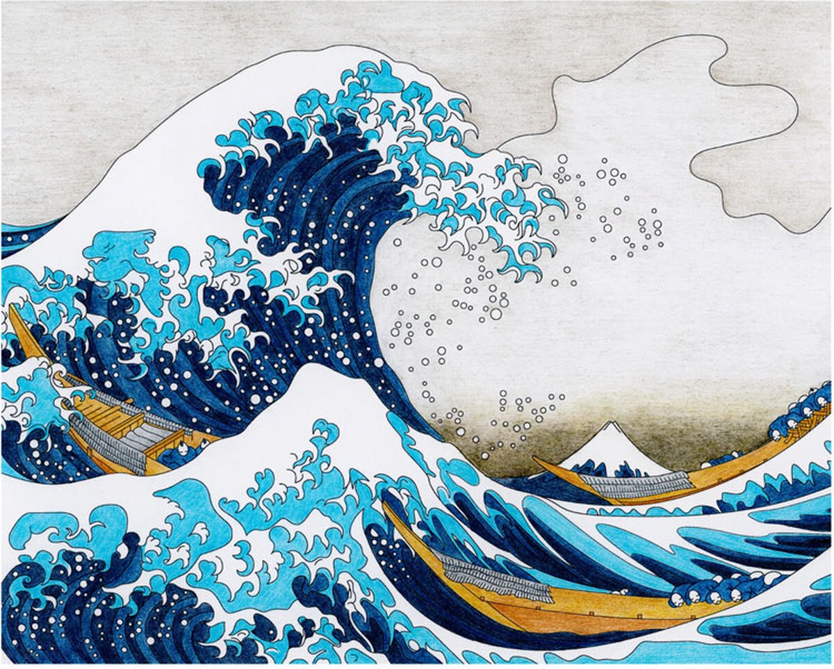 Diamond Painting Set - Katsushika Hokusai - Grote Golf - Onder de Golf voor de Kust van Kanagawa - incl. Pen & Wax - 40x50cm