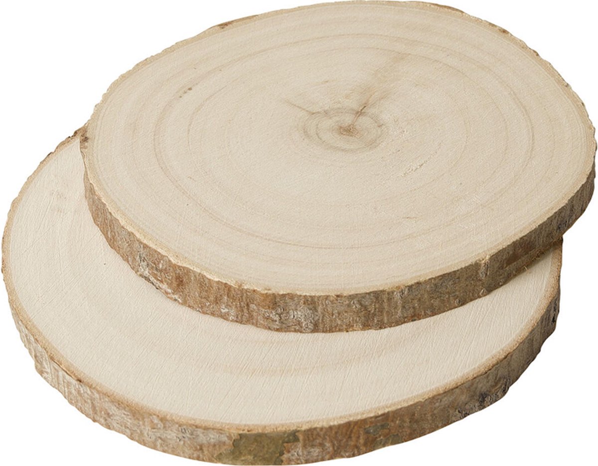 Houten Schijven DIY/Hobby - 2 Stuks - Onbehandeld Hout - Diameter 12cm & 15cm