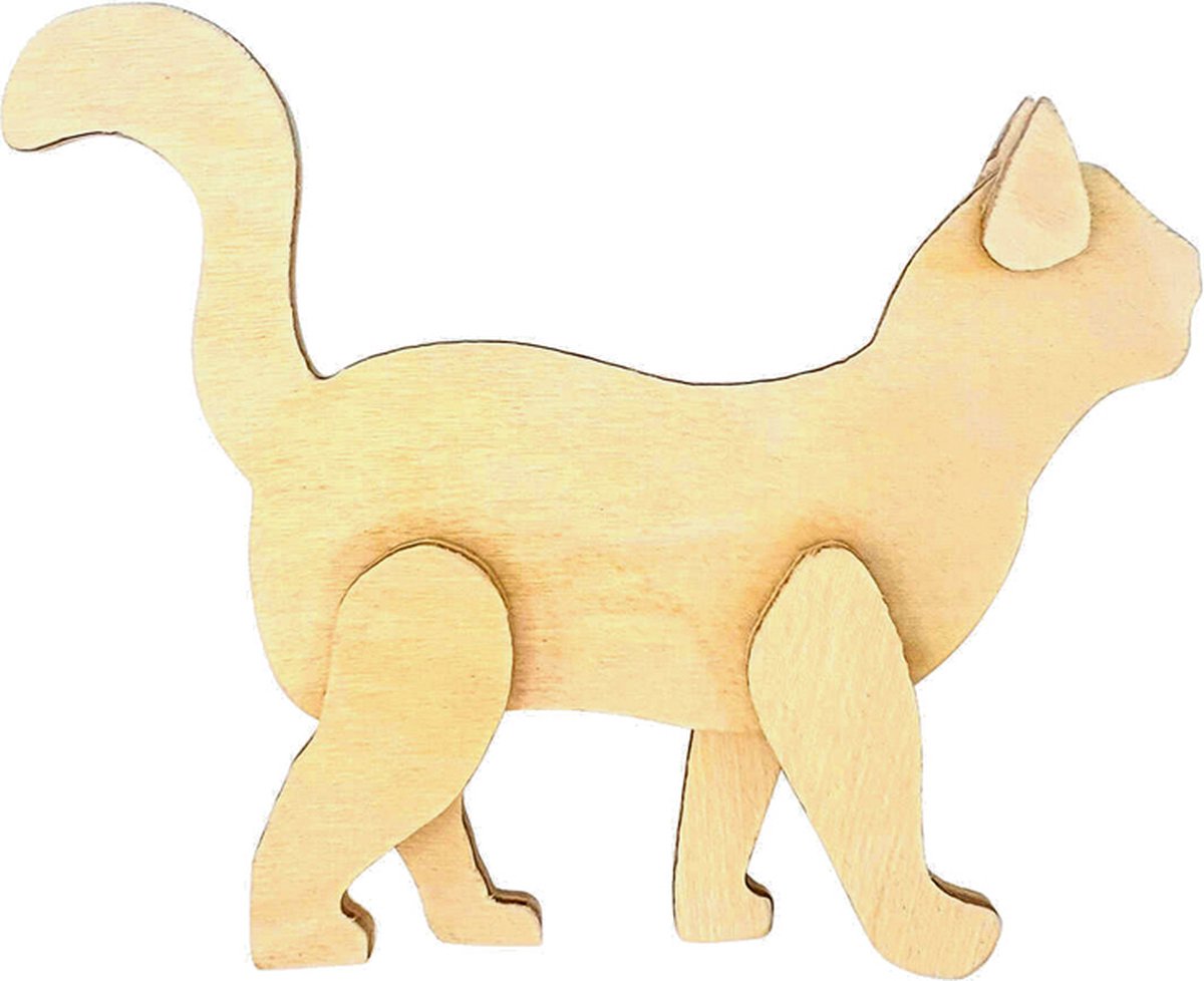 Kat / Poes - Hout 3D Staand - Hobby & DIY - Duurzaam & Onbehandeld Hout - 10x12x2cm