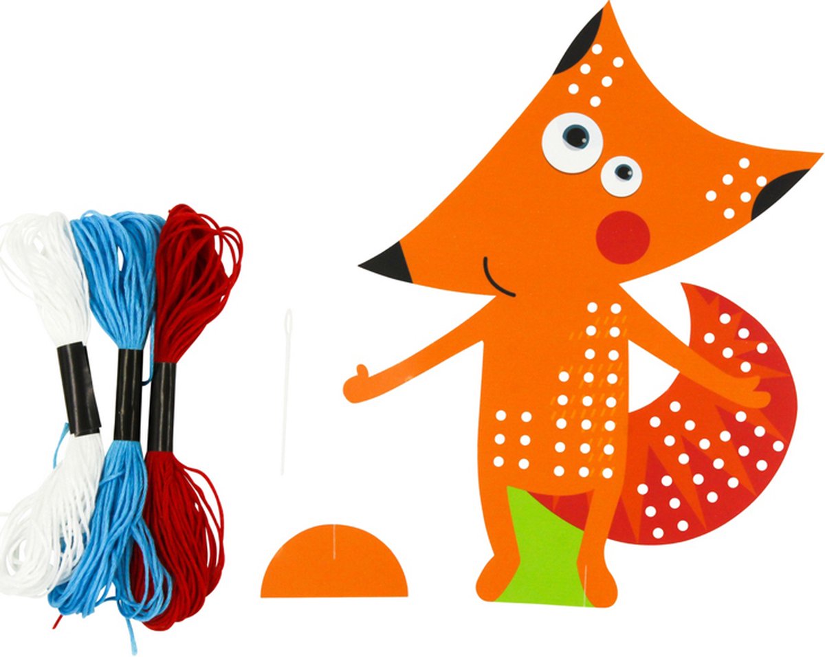 Knutselset Borduren / Kruissteek - Vos - Draad & Naald - Blauw - Hobby DIY Kind 3+ - 16x20.9cm
