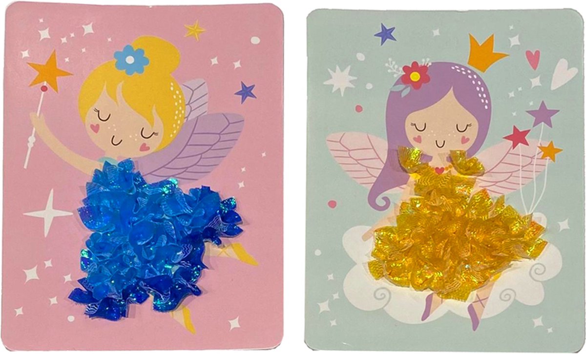 Knutselset Kind Glitter Tissue Prikken DIY - 2 Stuks - Feeen / Elfjes - Hobby & Creatief - 14x18.5cm