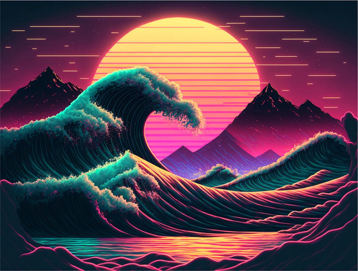 Schilderen op Nummer Set - Golven & Bergen Zonsondergang - incl. Verf & Penselen - 30x40cm