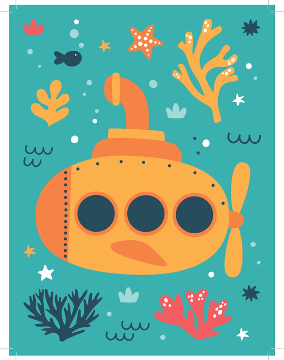 Schilderen op Nummer Set - Kind 6+ - Onderzeeër Zeeleven - Plaat Karton + Bonusplaat - incl. Verf & Penselen - 18x24cm