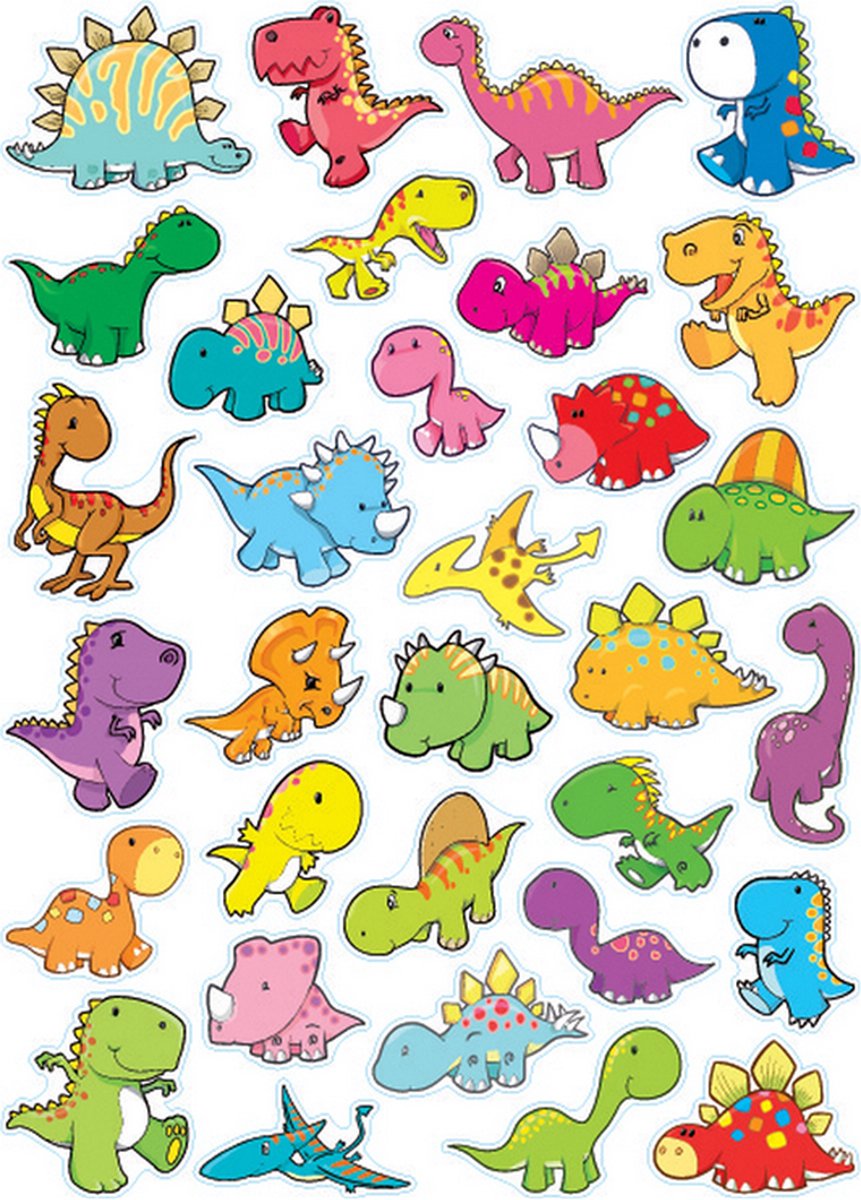 Stickers - Dinosaurussen Cartoonstyle - Scrapbook Hobby DIY Stickervel - 2-5cm - 64 Stuks
