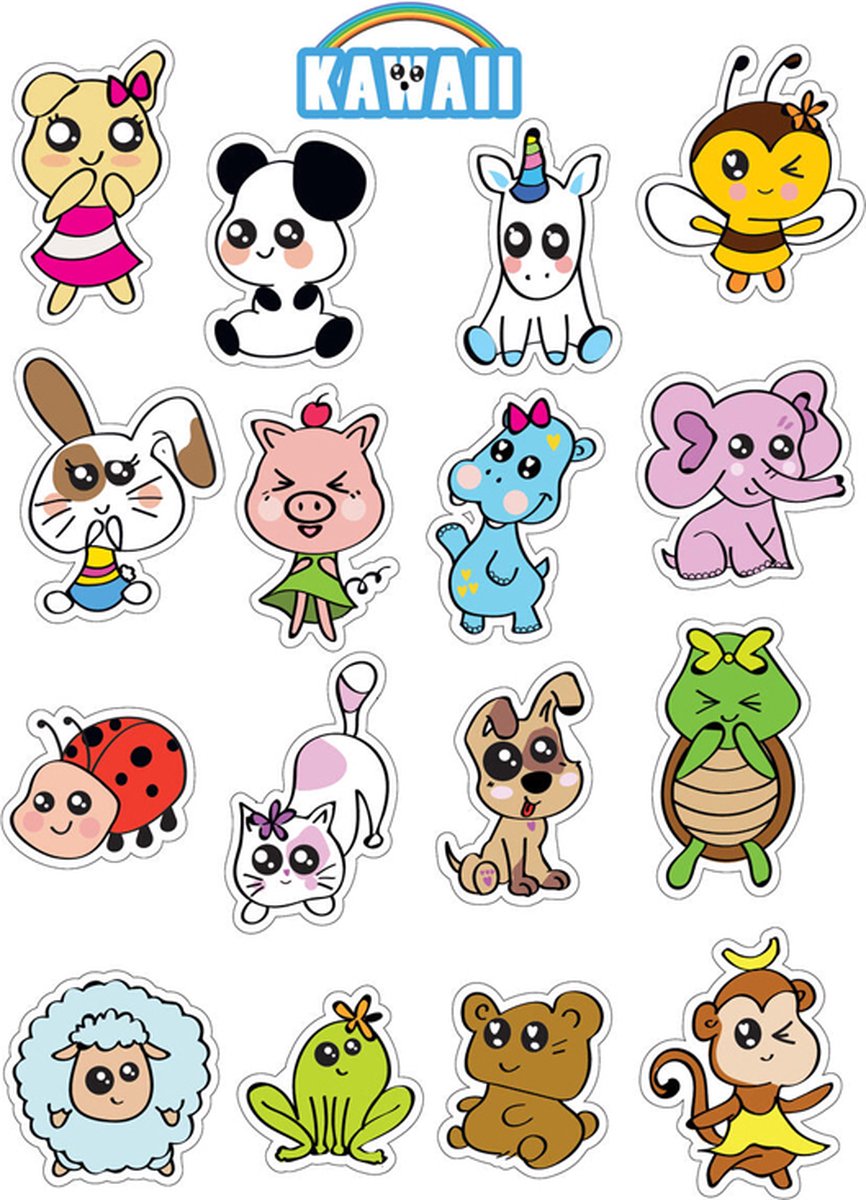 Stickers - Japanse Kawaii Dieren - Scrapbook Hobby DIY - 2 Stickervellen - 3-5cm - 32 Stuks