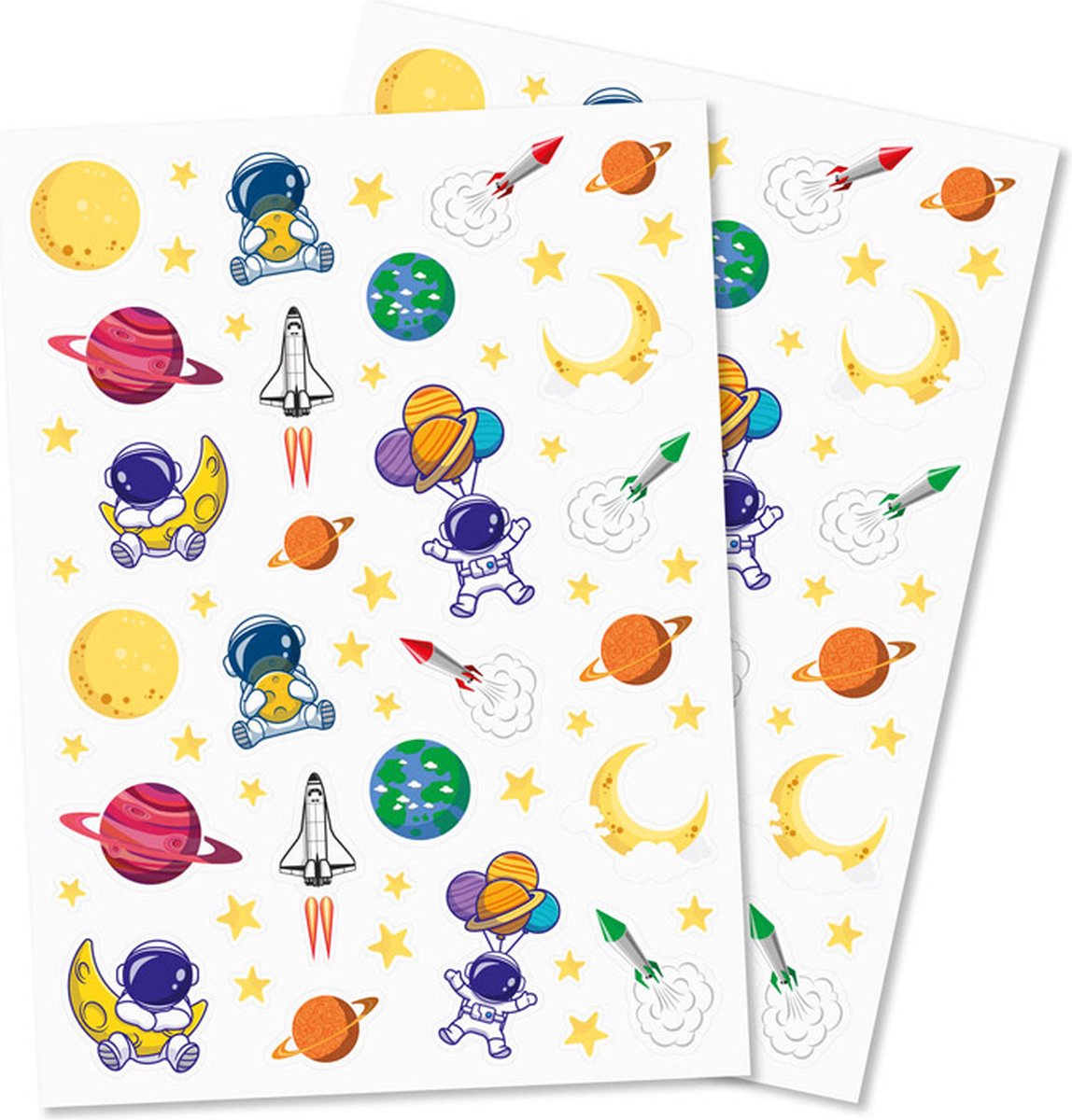 Stickers - Ruimte - Astronaut/Raketten/Planeten - Scrapbook Hobby DIY - 2 Stickervellen - 0.9-5.6cm - 110 Stuks