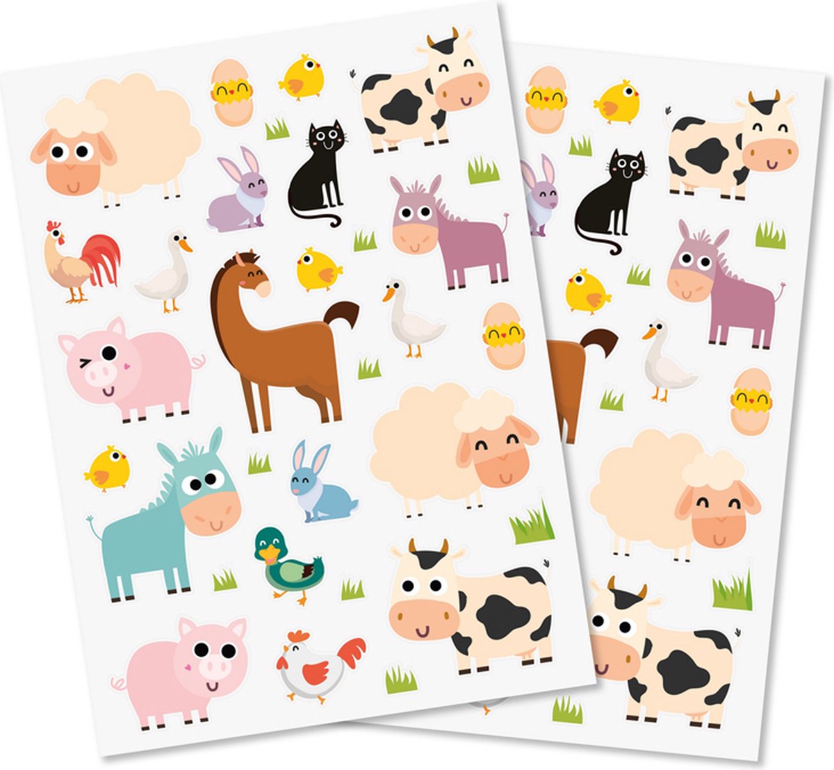 Stickers 2 Vellen - Boerderijdieren Cartoonstyle - Scrapbook Hobby DIY Stickervellen - 0.9-6cm - 62 Stuks