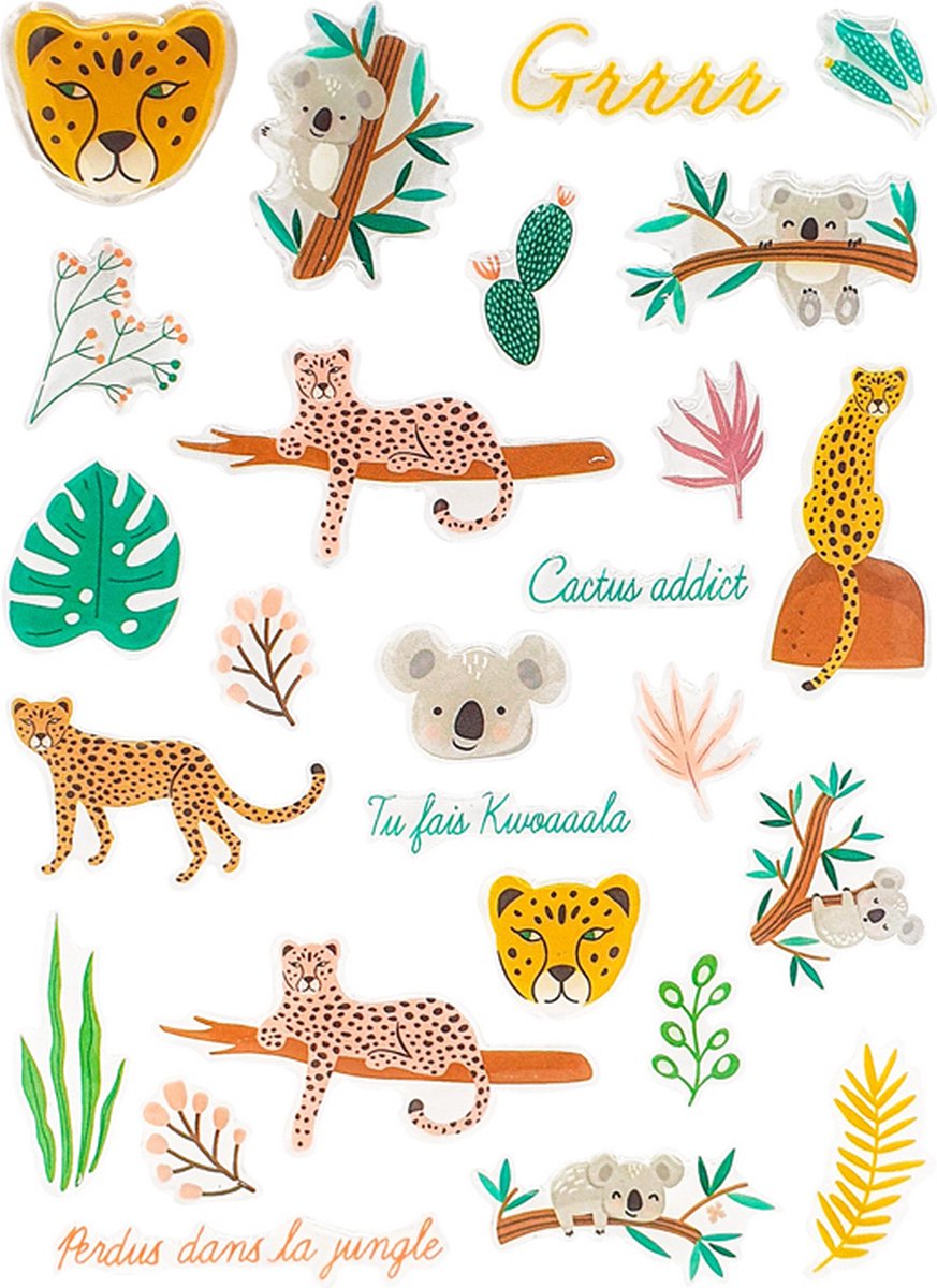 Stickers Epoxy- Jungle Thema - Scrapbook Hobby DIY Stickervel - 1.1-4.7cm - 26 Stuks