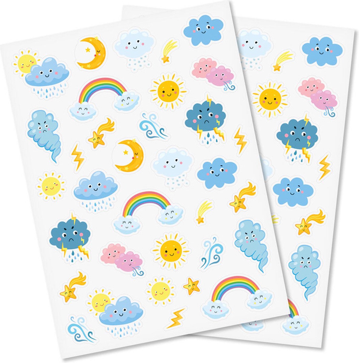 Stickers -Japanse Kawaii Weer - Regenboog/Wolken/Zon/Sterren - Scrapbook Hobby DIY - 2 Stickervellen - 1.4-5.2cm - 68 Stuks