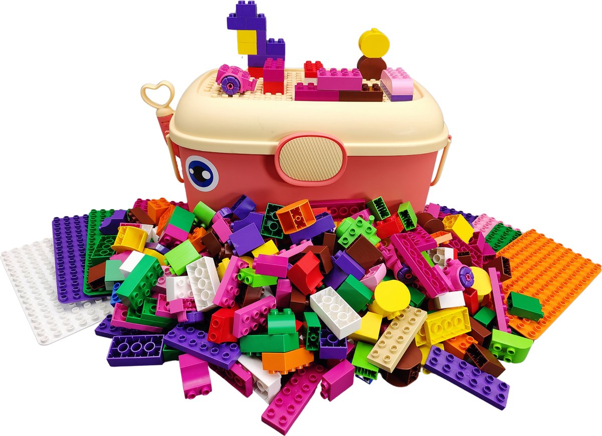 Biobuddi Big Blocks XXL set in Olifantjes Box - Bouwblokken speelgoed - Bouwset van 460+ stukjes - Passend op alle grote blokkenmerken zoals Duplo - Eindeloos speelplezier