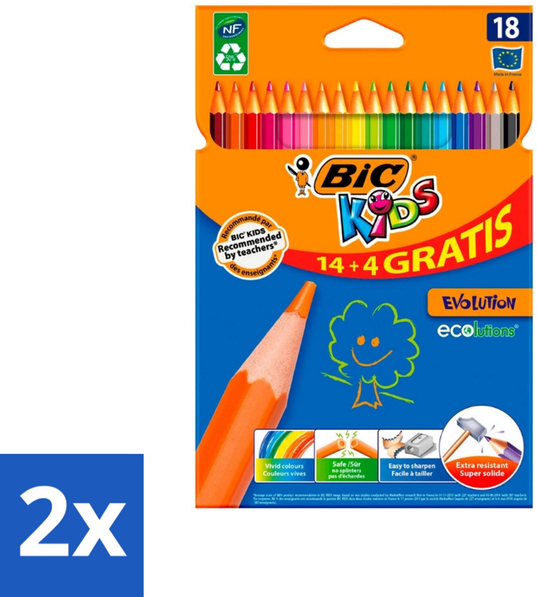 2 x Bic Kids - Kleurpotloden - Diverse Kleuren - Eco - Evolution - 18 Potloden - Kleurpotloden - Kinderpotloden - Kleurpotloden Voor Kinderen - Ecologische Potloden - Duurzame Potloden