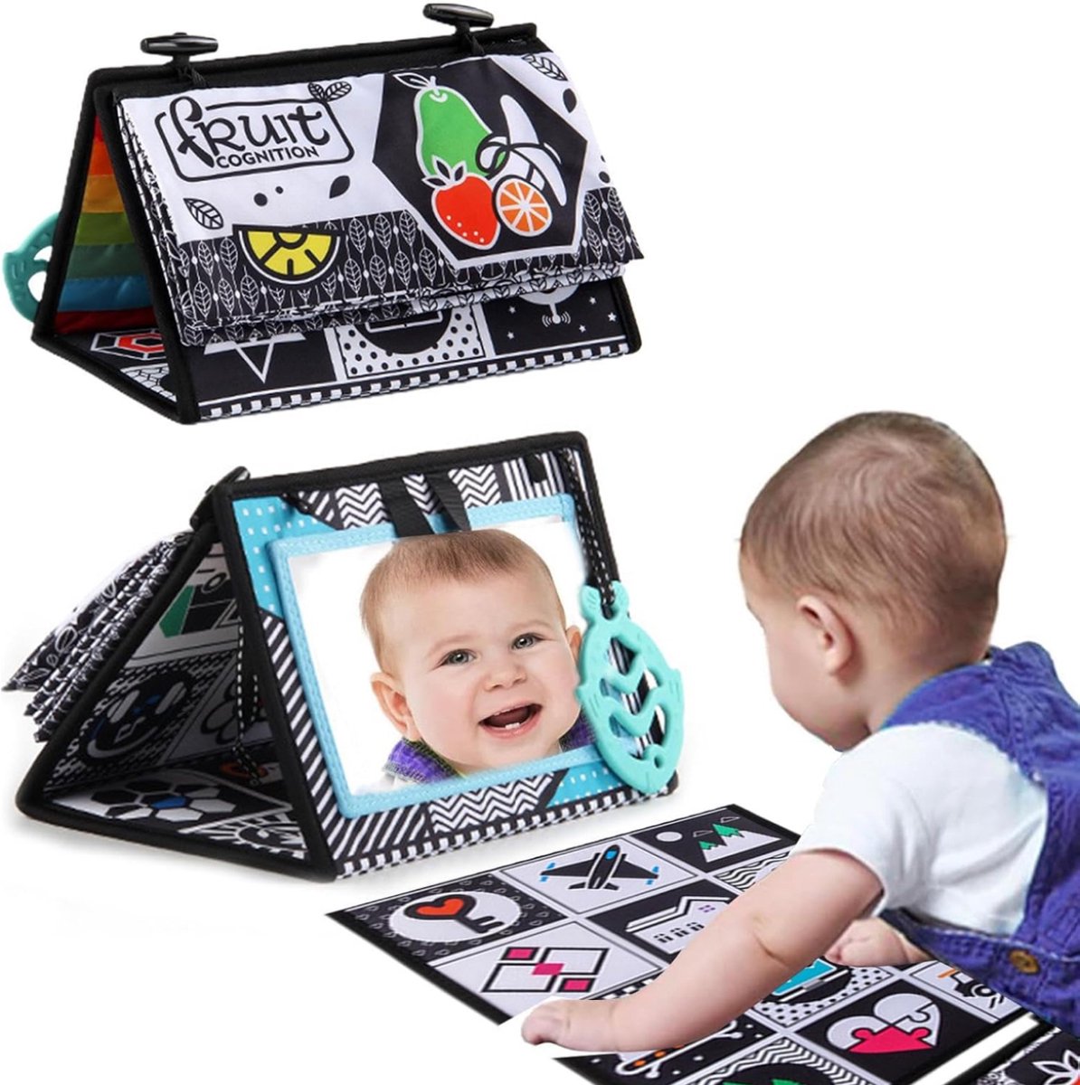 Knisperboekje - buikligtrainer baby speelgoed 6 maanden - Tummy Time - Zwart Wit Contrast Boek – Montessori Speelgoed – Sensorisch Speelgoed – Baby Activiteitenboek – 0-12 Maanden