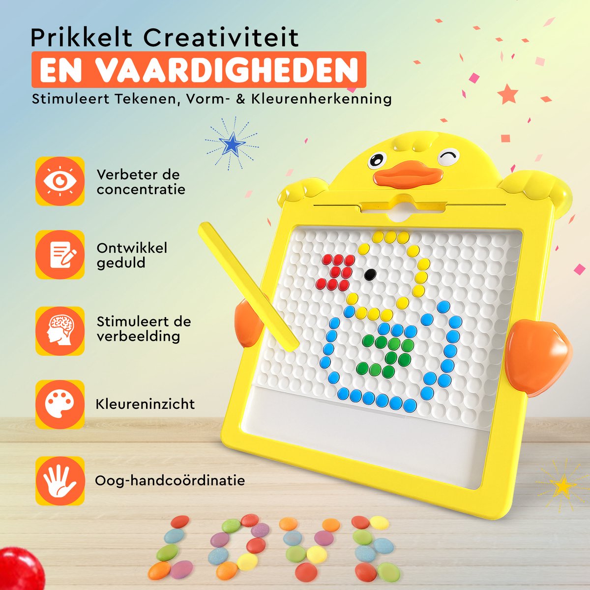 Magnetisch Bord voor Kinderen – Montessori Speelgoed – XXL Formaat – Educatief & Creatief – Tekenbord Inclusief Magnetische Pen en Pinnen