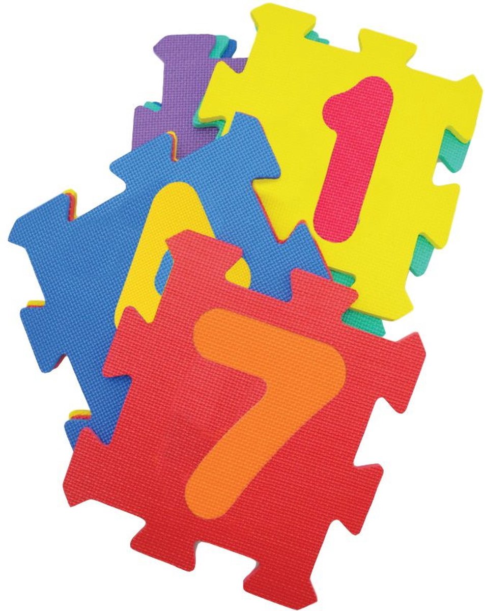 Bieco Schuimrubberen Cijfers 10 Stuks Puzzelmat, cijfers 0 - 9 vormbaar tot mat, kubus of een lange rij, Multicolor 19-201505